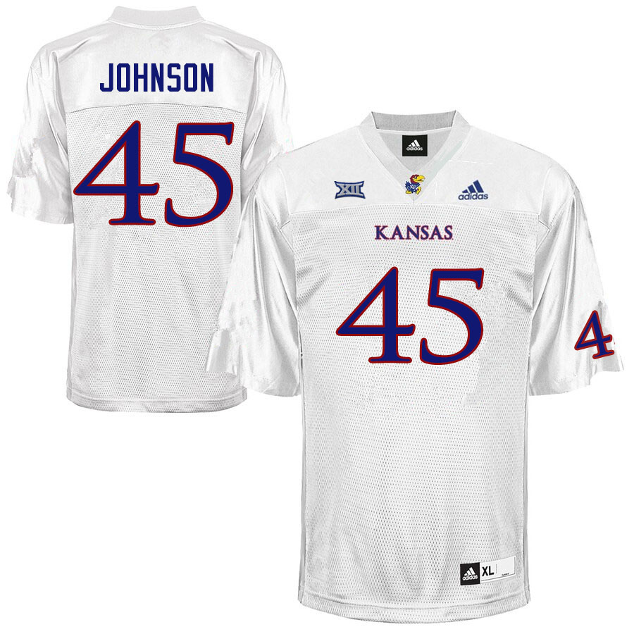 Men #45 Issaiah Johnson Kansas Jayhawks College Football Jerseys Sale-White - Click Image to Close